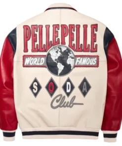 Pelle Pelle World Famous Soda Club Leather Varsity Ivory Jacket